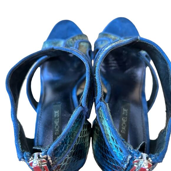 Rachel Zoe Heels Size 8 Peggy Style Real Snakeskin Kid Suede Blue Black Zipper - Picture 7 of 11